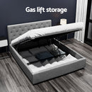 Artiss Vila Bed Frame Fabric Gas Lift Storage - Grey Queen-8