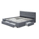 Artiss Avio Bed Frame Fabric Storage Drawers - Grey King-3
