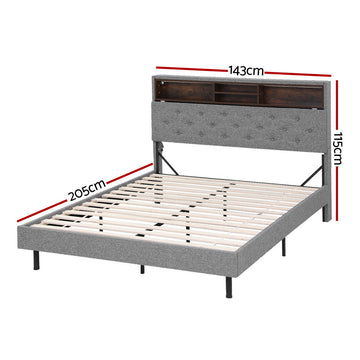 Artiss Bed Frame Double Size LED Mattress Base Platform with Storage Shelf Hidden Storage Box Grey - 0