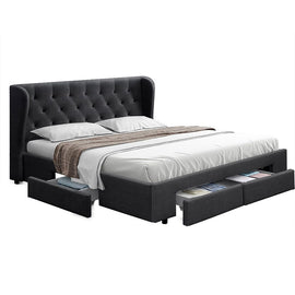 Artiss Mila Bed Frame Storage Drawers Fabric - Charcoal King - 0