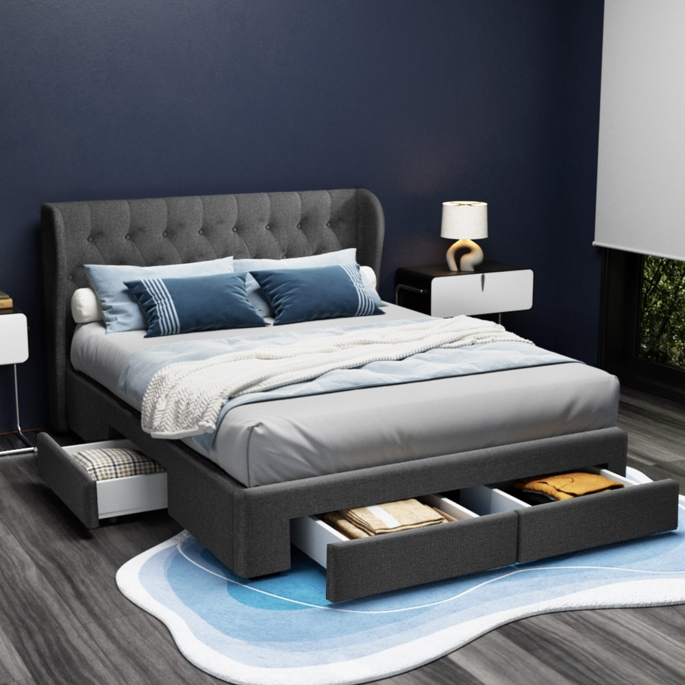 Artiss Bed Frame Queen Size with 4 Drawers Charcoal MILA - 0