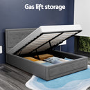 Artiss Tiyo Bed Frame Fabric Gas Lift Storage - Grey Double-8