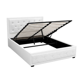 Artiss Tiyo Bed Frame PU Leather Gas Lift Storage - White Double - 0