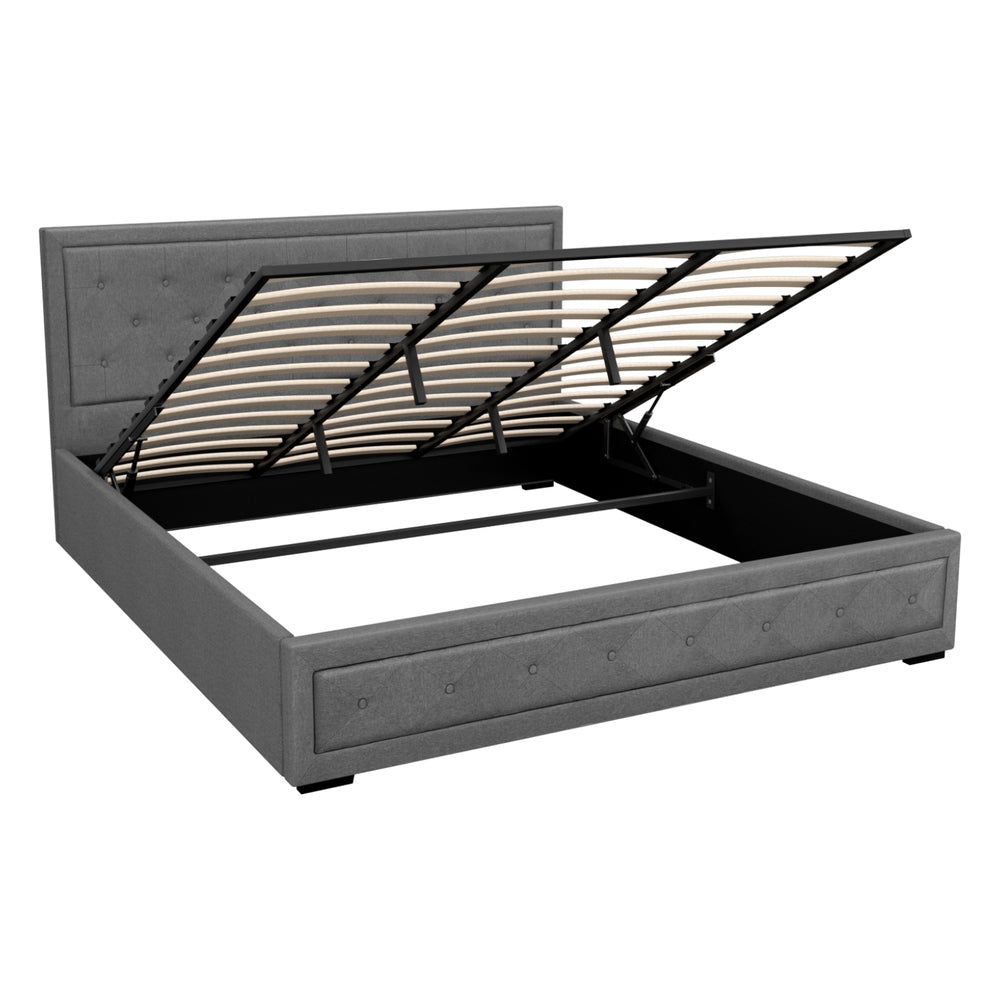 Artiss Tiyo Bed Frame Fabric Gas Lift Storage - Grey King - 0