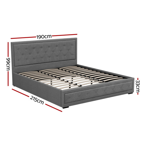 Artiss Tiyo Bed Frame Fabric Gas Lift Storage - Grey King