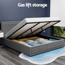Artiss Tiyo Bed Frame Fabric Gas Lift Storage - Grey King-7