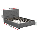 Artiss Tiyo Bed Frame Fabric Gas Lift Storage - Grey Queen-4