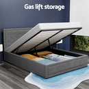 Artiss Tiyo Bed Frame Fabric Gas Lift Storage - Grey Queen-8