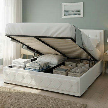Artiss Bed Frame Queen Size Gas Lift White TIYO
