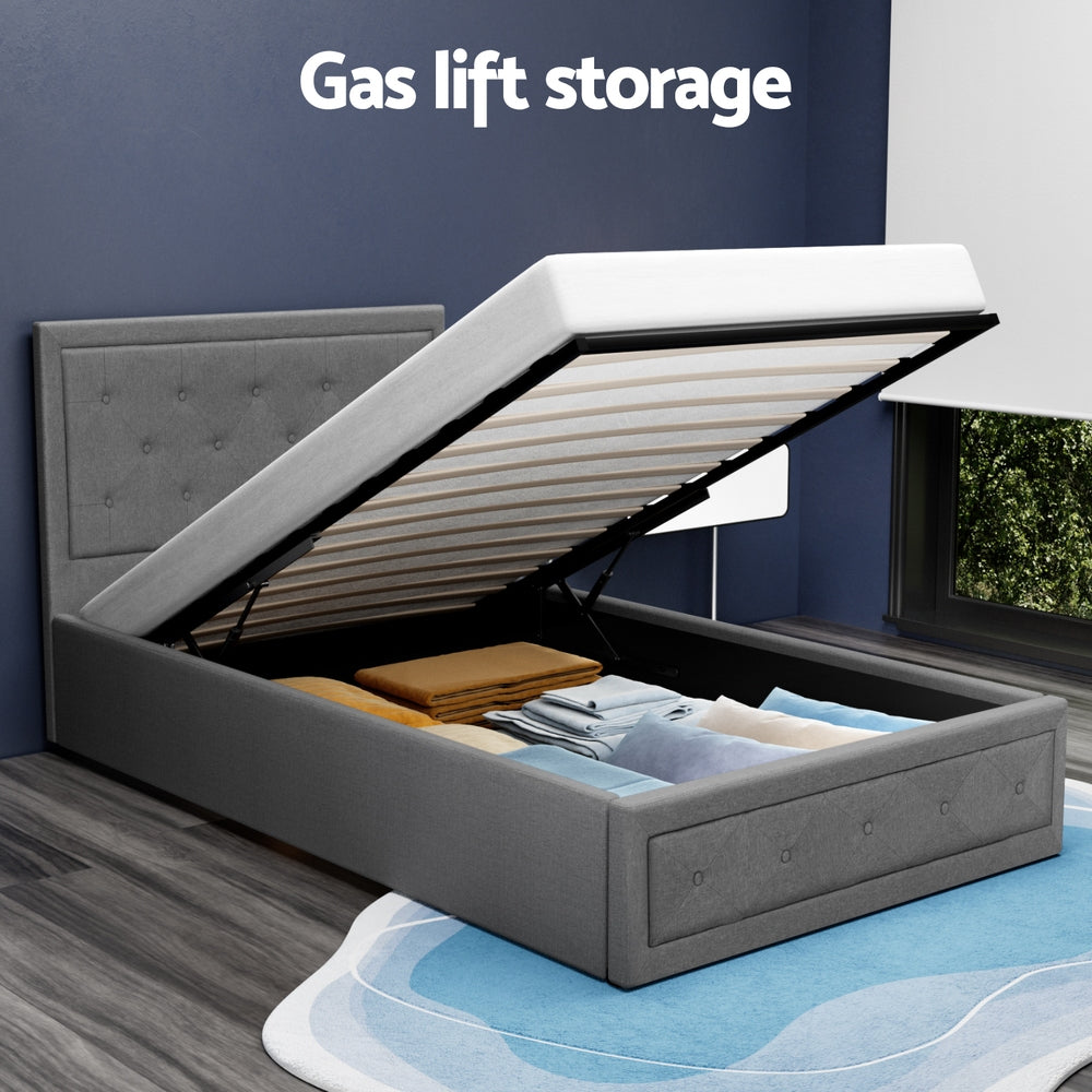 Artiss Bed Frame King Single Size Gas Lift Mattress Base with Storage Fabric