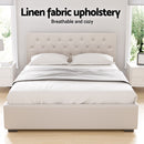 Artiss Bed Frame Queen Size Gas Lift Beige VILA-5