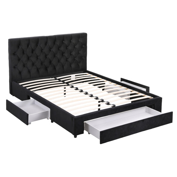 Artiss Queen Bed Frame Storage Charging Station Upholstered 3 Drawers USB Type-C