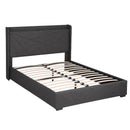 Artiss Double Bed Frame Gas Lift Storage Bed with Charging Ports Upholstered Geometric Headboard Charcoal Grey-2