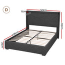 Artiss Double Bed Frame Gas Lift Storage Bed with Charging Ports Upholstered Geometric Headboard Charcoal Grey-3