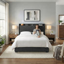 Artiss Double Bed Frame Gas Lift Storage Bed with Charging Ports Upholstered Geometric Headboard Charcoal Grey-10