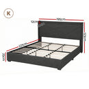 Artiss King Bed Frame Gas Lift Storage Bed with Charging Ports Upholstered Geometric Headboard Charcoal Grey-2