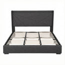 Artiss King Bed Frame Gas Lift Storage Bed with Charging Ports Upholstered Geometric Headboard Charcoal Grey-4