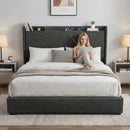 Artiss King Bed Frame Gas Lift Storage Bed with Charging Ports Upholstered Geometric Headboard Charcoal Grey-10