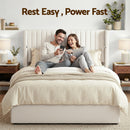 Artiss Queen Bed Frame with Gaslift Storage USB Type-C Charging Ports Velvet Upholstery White-6