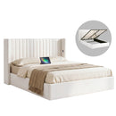 Artiss Queen Bed Frame with Gaslift Storage USB Type-C Charging Ports Velvet Upholstery White-10
