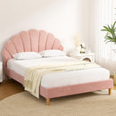 Artiss Bed Frame Double Size Scallop-Shape Bedhead Beds Base Pink Velvet Fabric-7