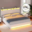 Artiss Bed Frame Gas Lift LED Beds Base Platform White PVC Leather Storage Headboard - King-7