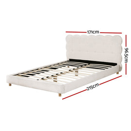 Artiss Queen Bed Frame Cloud Headboard Boucle Fabric Mattress Platform Base White - 0