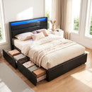 Artiss Bed Frame Double Size LED with 4 Drawers Black DUNN-1