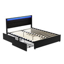 Artiss Bed Frame Double Size LED with 4 Drawers Black DUNN-7