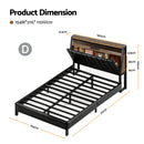 Artiss Double Bed Frame LED Storage Headboard with Charging Station Black-2