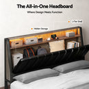 Artiss Queen Bed Frame LED Storage Headboard with Charging Station Black-5