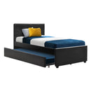Artiss Trundle Bed Frame King Single Size Black Leather-1