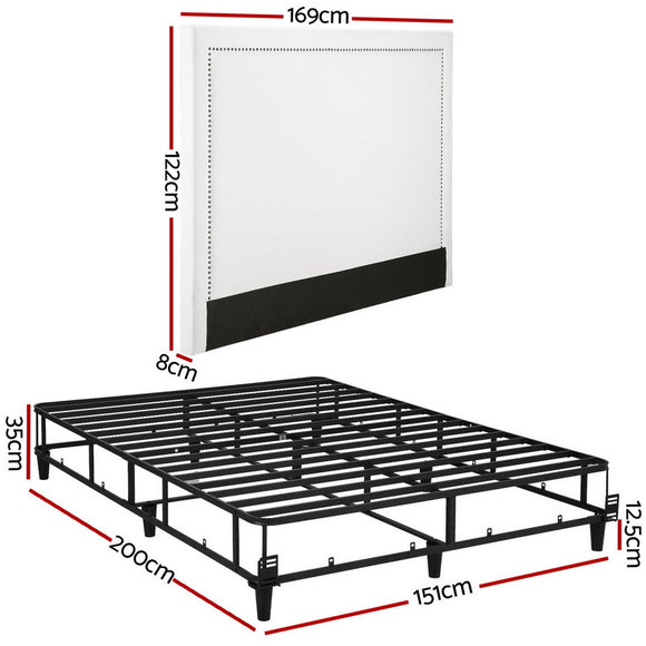 Artiss Queen Bed Frame with Headboard Platform Bed Base Grey Beige Fabric Metal
