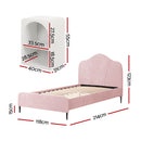 Artiss King Single Storage Bed Frame Velvet with Bedside Table Pink-2