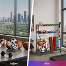 Everfit Sports Equipment Organizer Storage with Wheels Multi-Sport Garage Gym Black-5