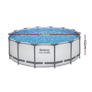 Bestway Swimming Pool 427x427x122cm Steel Frame Above Ground Pools Round Filter Pump Ladder - 0