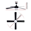 Devanti 52'' Ceiling Fan AC Motor w/Light w/Remote - Black-2