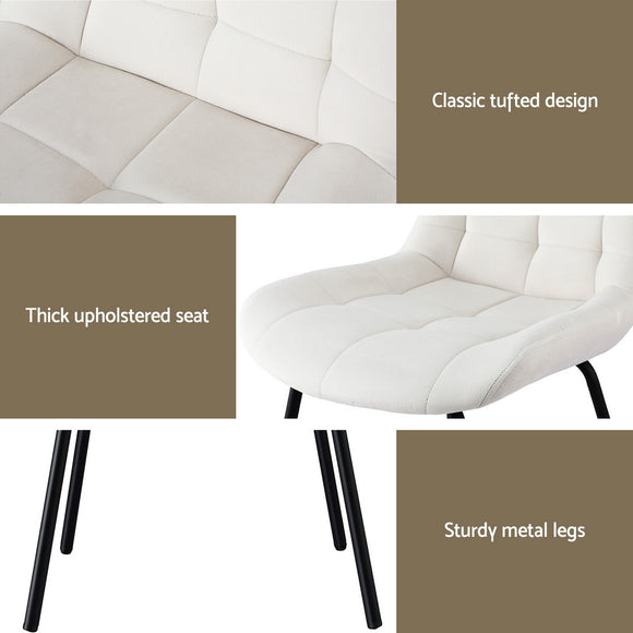 Artiss 4x Dining Chairs Velvet Tufted Kitchen Lounge Cafe Accent Chair Beige