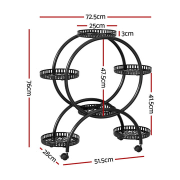 Artiss Plant Stand 6 Tier Metal Flower Pot Rack Wheels - 0