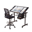 Artiss Drawing Table with Ergonomic Office Chair, Drafting Tables with Tempered Glass Desktop, Removable Drawers, Drafting Stool with Height Adjustable for Artwork Painting Studio-1