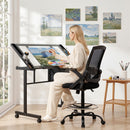 Artiss Drawing Table with Ergonomic Office Chair, Drafting Tables with Tempered Glass Desktop, Removable Drawers, Drafting Stool with Height Adjustable for Artwork Painting Studio-10