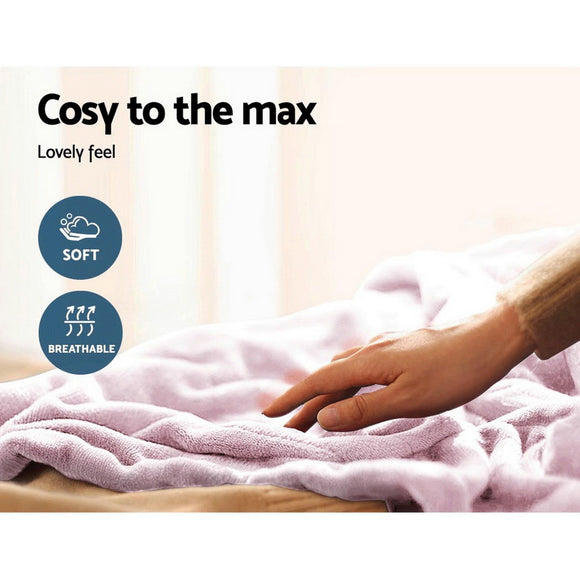 Giselle Electric Throw Rug Heated Blanket Fleece Pink