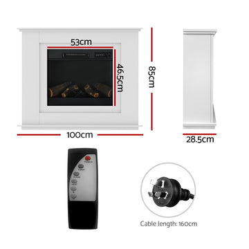 Devanti Electric Fireplace Fire Heater 2000W White - 0