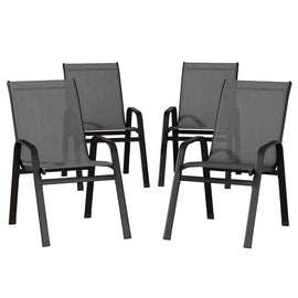 Gardeon 4PC Outdoor Dining Chairs Stackable Lounge Chair Patio Furniture Grey