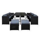 Gardeon Outdoor Dining Set 11 Piece Wicker Table Chairs Setting Black-3