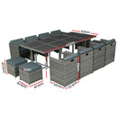 Gardeon Outdoor Dining Set 13 Piece Wicker Table Chairs Setting Grey-2