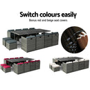 Gardeon Outdoor Dining Set 13 Piece Wicker Table Chairs Setting Grey-3