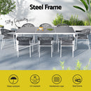 Gardeon Outdoor Dining Set 9 Piece Steel Table Chairs Setting White-4