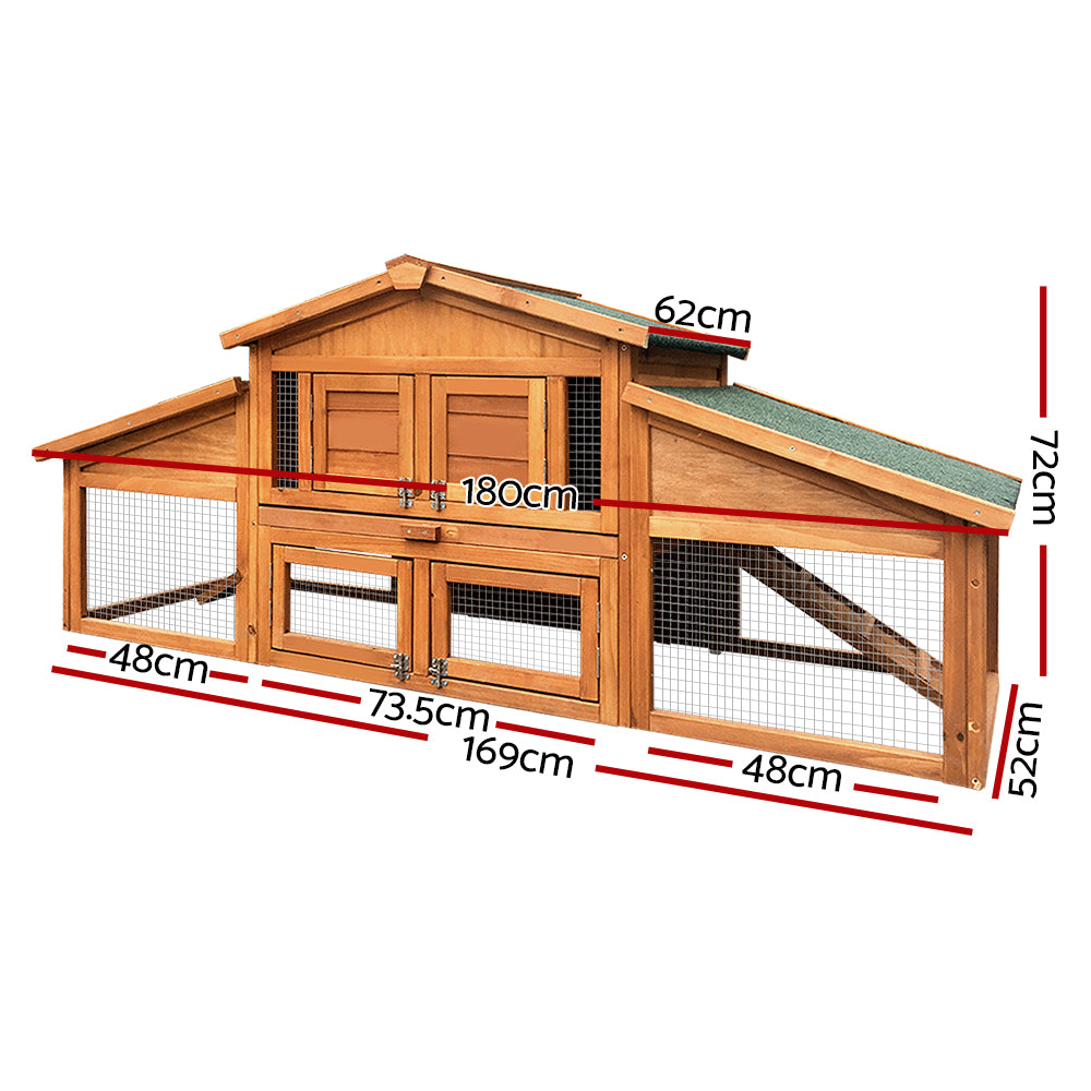 i.Pet Chicken Coop Rabbit Hutch 169cm x 52cm x 72cm Large Chicken Coop Wooden House Run Cage - 0