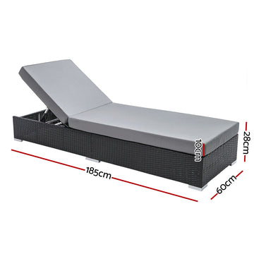 Gardeon 3PC Sun Lounge Wicker Lounger Outdoor Furniture Day Bed Rattan Garden - 0